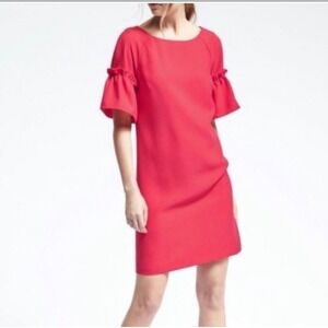 Banana Republic Petite‎ XS Red Dress Ruffle Sleeve Career Cocktail